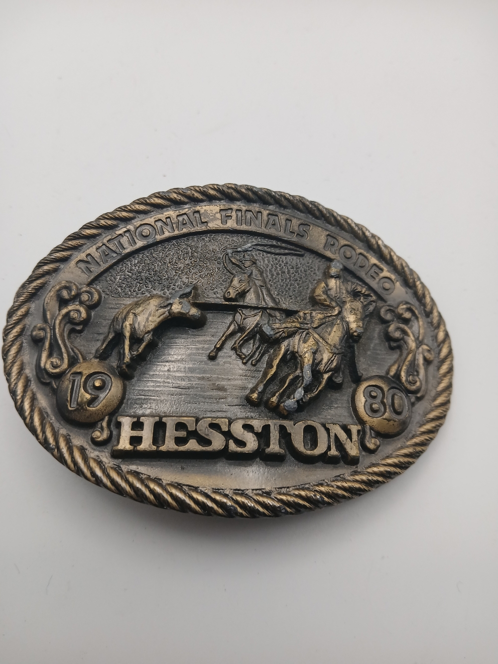 Source Unknown Hesston Bronze-Tone Rodeo Belt Buckle
